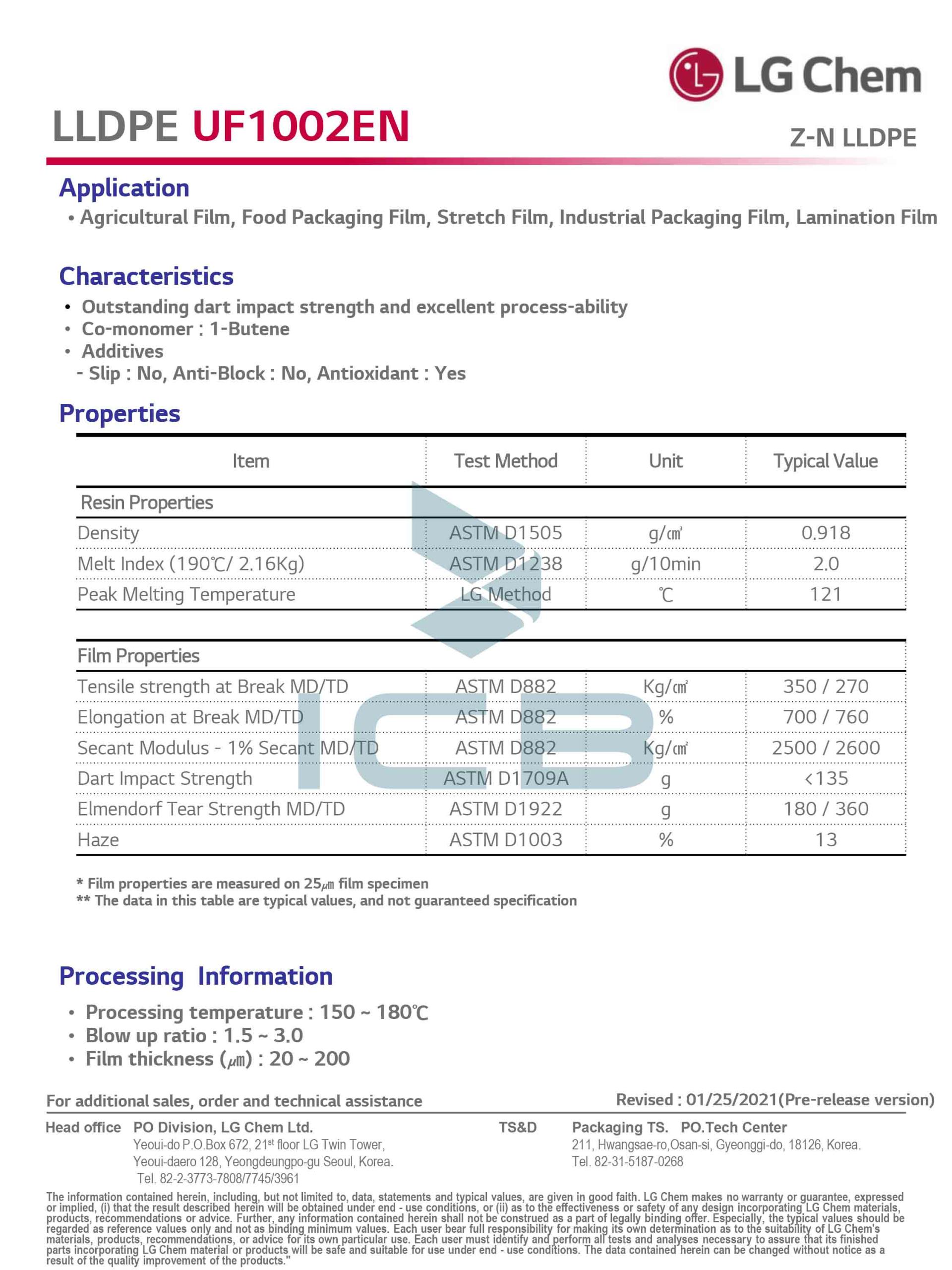Hạt nhựa LLDPE UF1002EN LG Chem Korea (TDS)