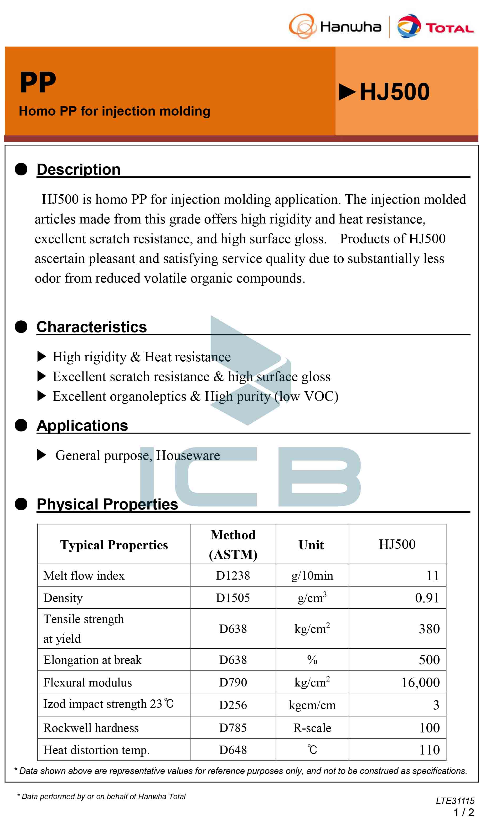 hạt nhựa pp HJ500 TDS