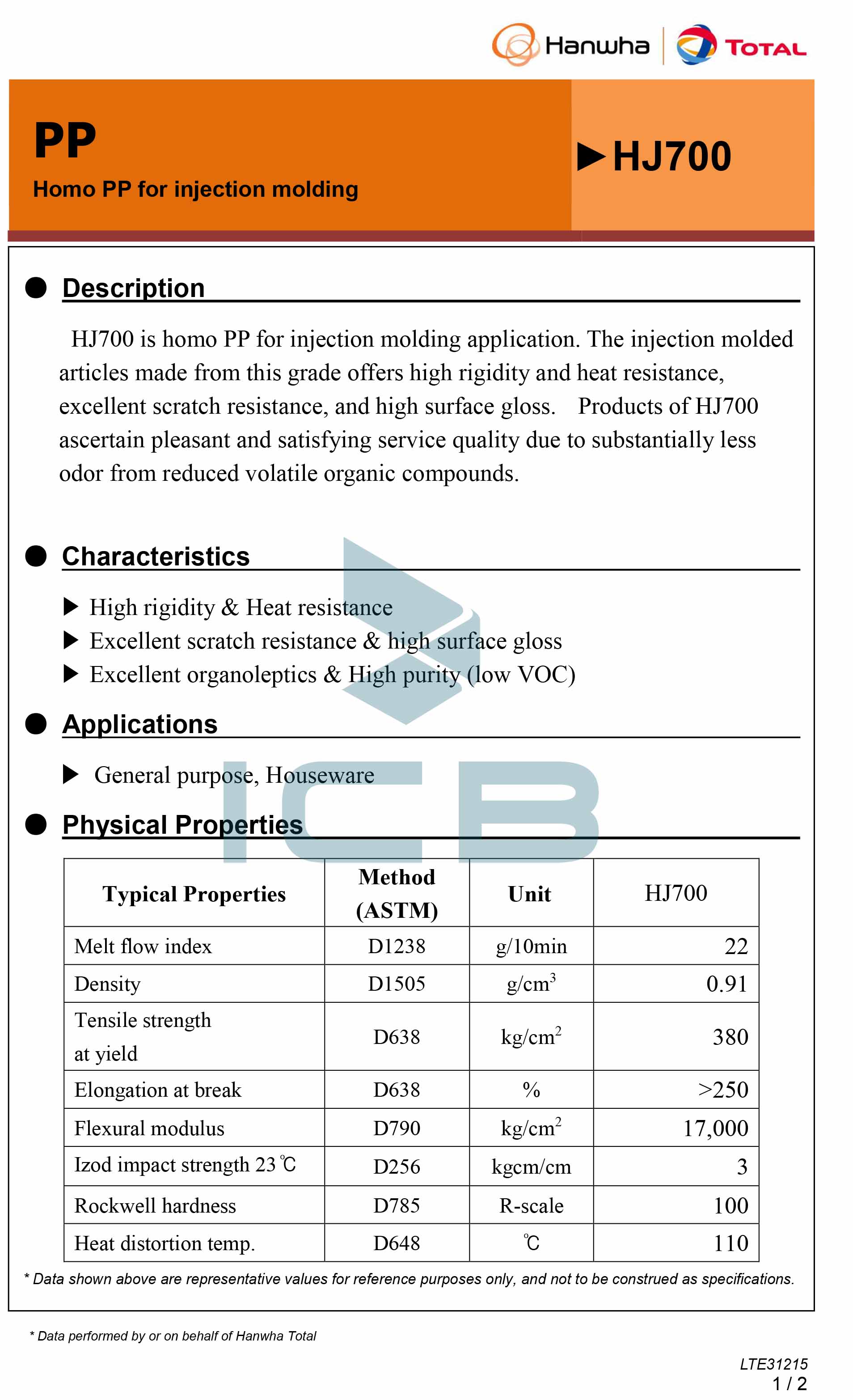 hạt nhựa pp HJ700 TDS